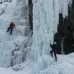 Practicing hip technique on the steep stuff in a clinic with Emily Harrington and Heidi