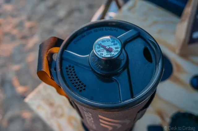 A pointy espresso thermometer fits nicely in the lid hole. The Best Camping Coffee Maker & How to Make Coffee While Camping