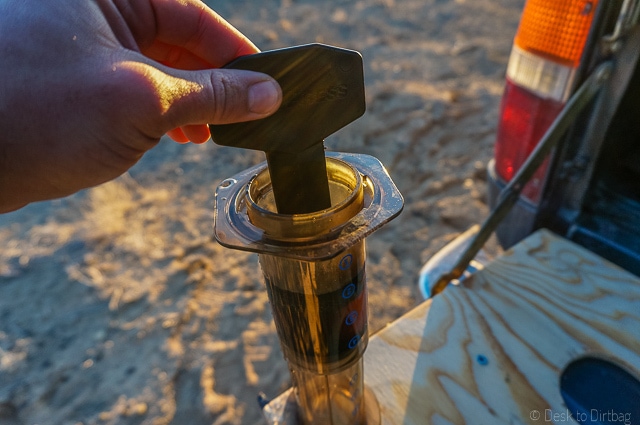 Fill the Aeropress about halfway and then give a vigorous 10 or so second stir. The Best Camping Coffee Maker & How to Make Coffee While Camping