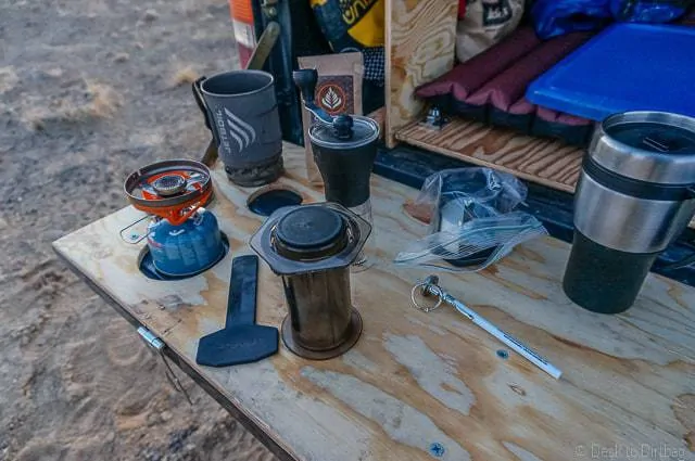 Supplies needed to make the World's Best Cup of Coffee on your tailgate, while camping, or while traveling. The Best Camping Coffee Maker & How to Make Coffee While Camping