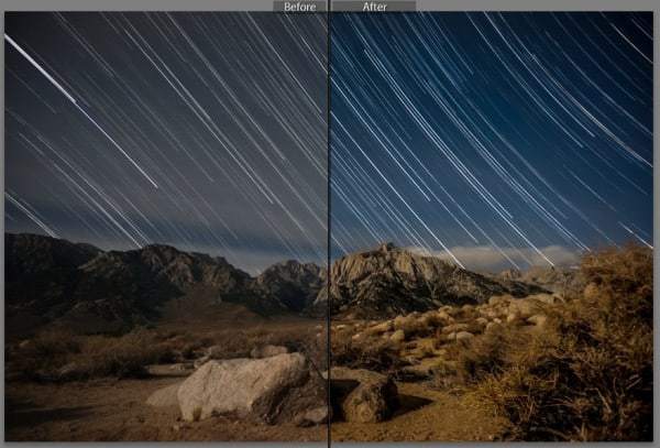 SST Lightroom before and after. How to Take Star Trail Photos from Desk to Dirtbag.
