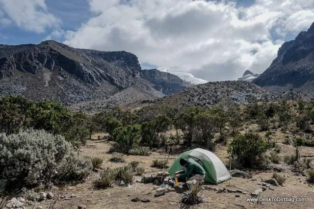 Setting up camp near Lago Pintado. - Sierra Nevada del Cocuy Colombia
