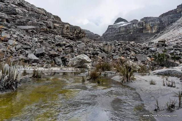 The lakes and water right below the mountain. - Sierra Nevada del Cocuy Colombia