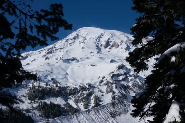 The Mountain viewed through a gap in the trees.