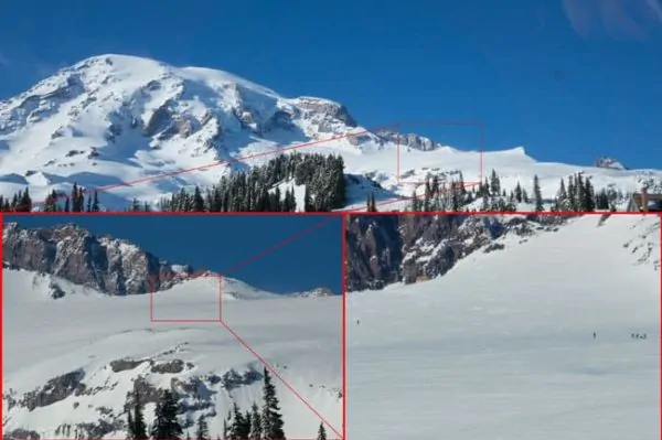 A group of folks high on the Mountain, heading to Muir.