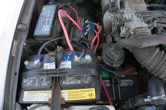 Another shot of my truck camping dual battery setup and engine compartment.