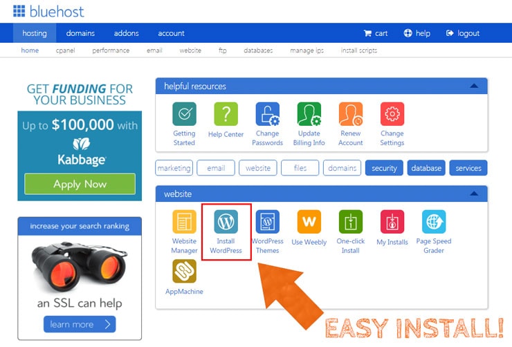 How to Start a Travel Blog - Bluehost wordpress install