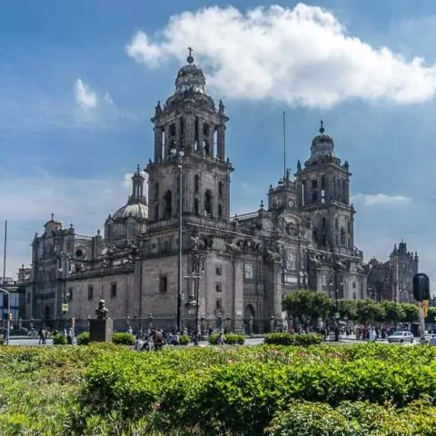 Metropolitan Cathedral beside the Zocalo in Mexico City.