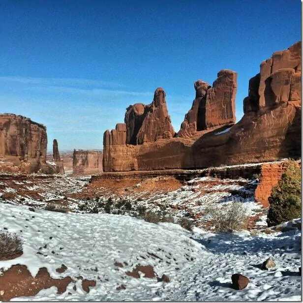 Exploring Arches National Park with snow on the ground - 49 Places to Visit on the Ultimate West Coast Road Trip