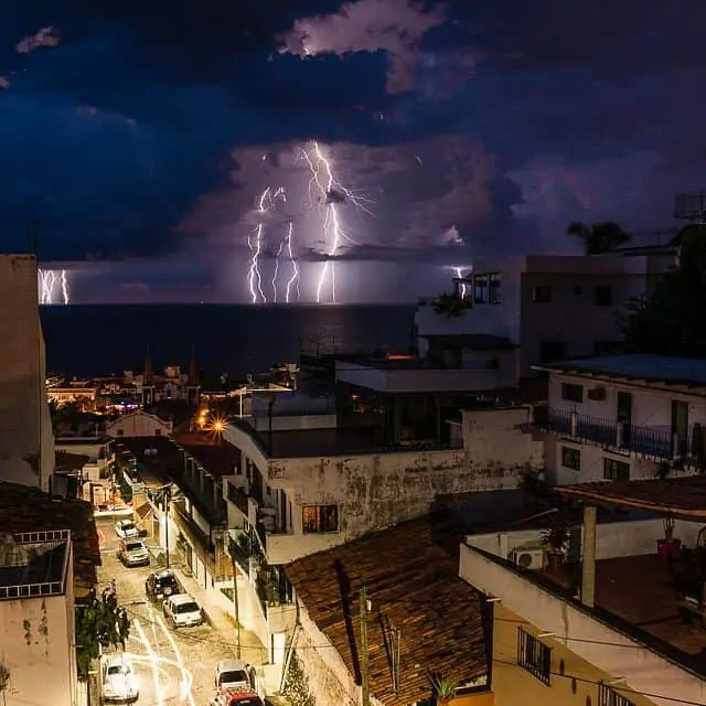 Lightning strikes over the ocean from Puerto Vallarta