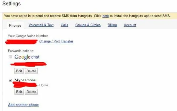 Google Voice Settings
