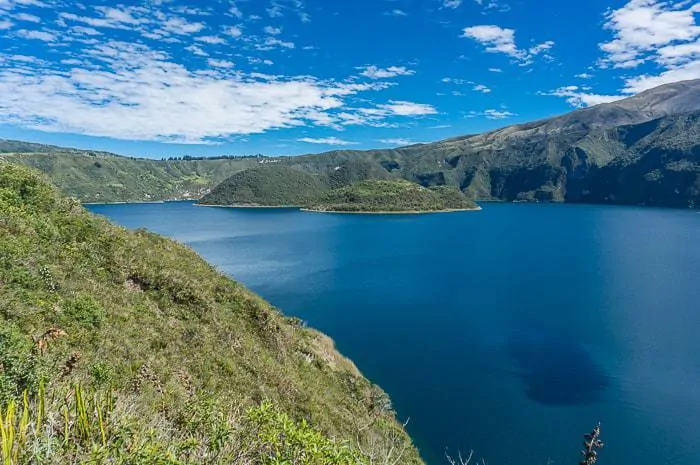 Stunning blue waters at Cuicocha Lake