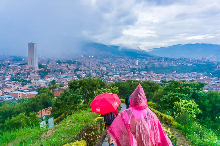 Hiking down from Morro de Moravia in Medellin as the rain begins to fall