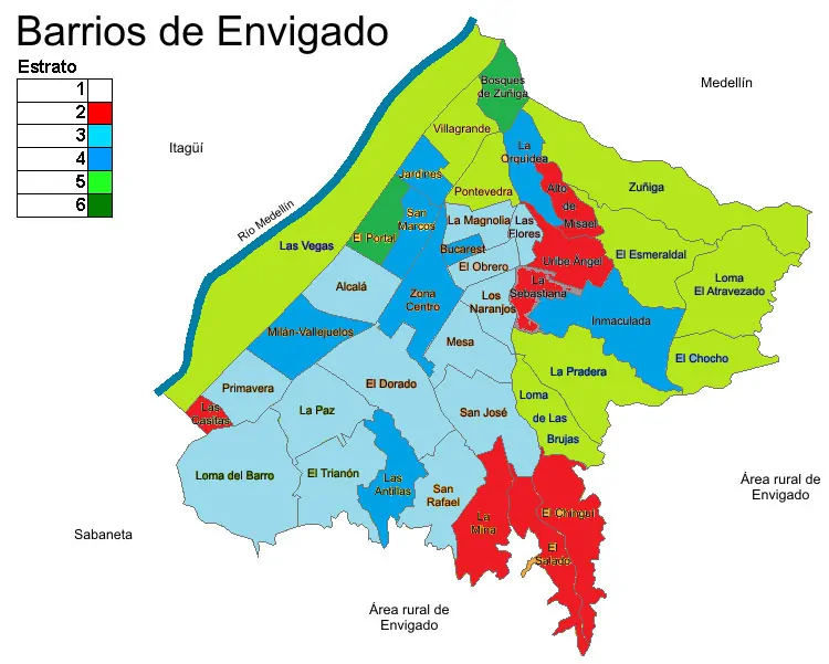 Map of Envigado Neighborhoods