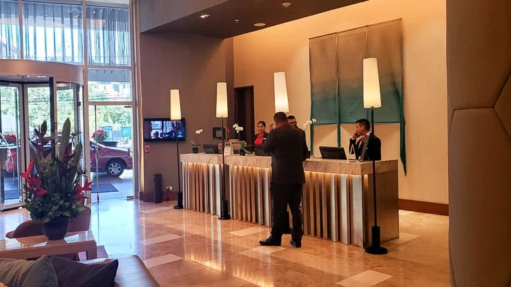The main entrance and lobby of the Medellin Marriott Hotel