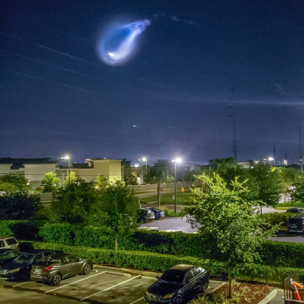 The twilight phenomena or “Jelly Fish” of a SpaceX Falcon 9 launch as viewed from Orlando, Florida